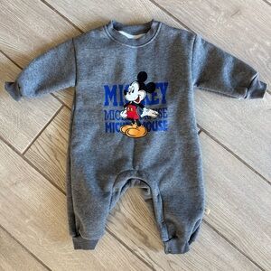 Gray Mickey Mouse Baby Onesie Warm Sherpa Lined Disney 18 Months NWOT
